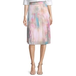 Multicolor Watercolor Print Pleated Midi Skirt